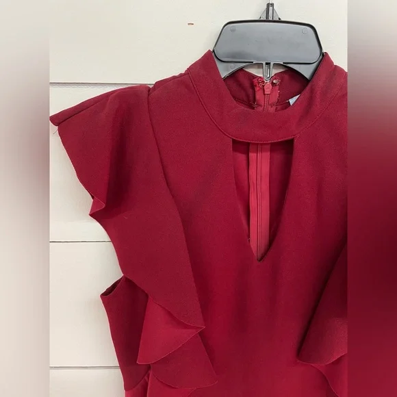She + Sky Red Wine Dress Flair Ruffle Sleeves - Picture 6 of 7